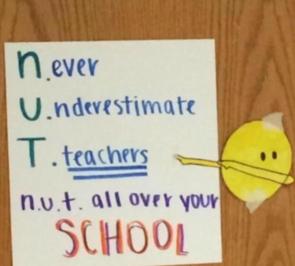 im finna nut - never V.nderestimate T. teachers nu.t. all over your School