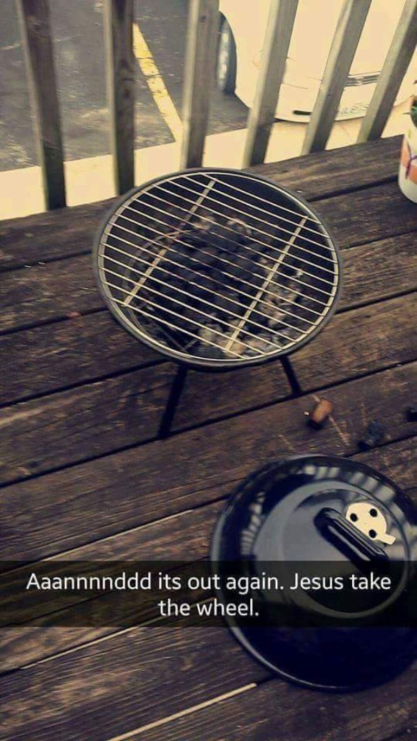 Woman fails at trying to grill burgers