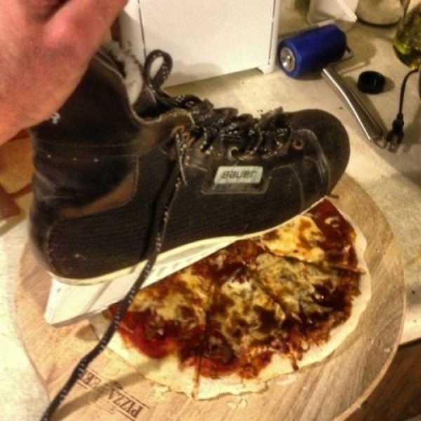 stepping on pizza