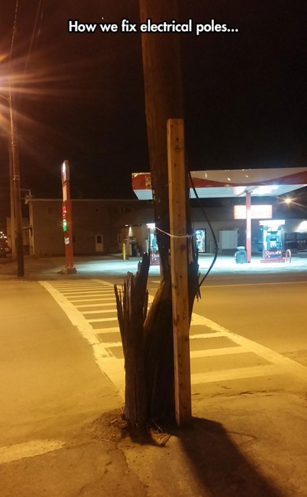 duct tape to pole at night - How we fix electrical poles...