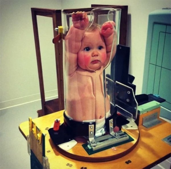 Contraption used to hold babies still for x-rays
