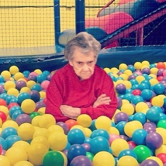 grandma in ball pit