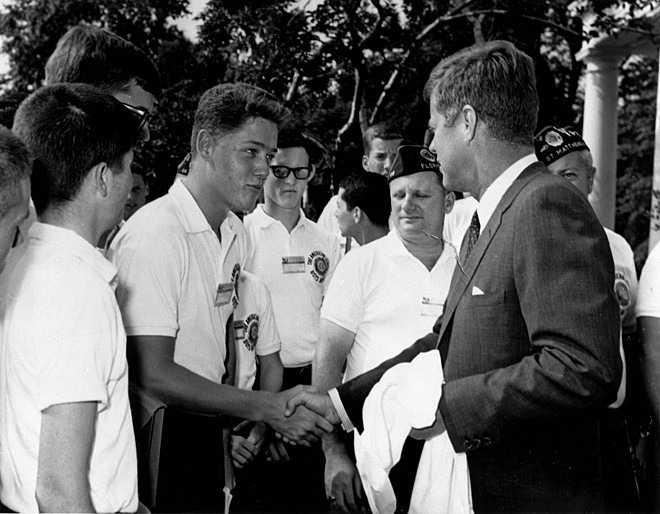 A young Bill Clinton meets John F. Kennedy.
