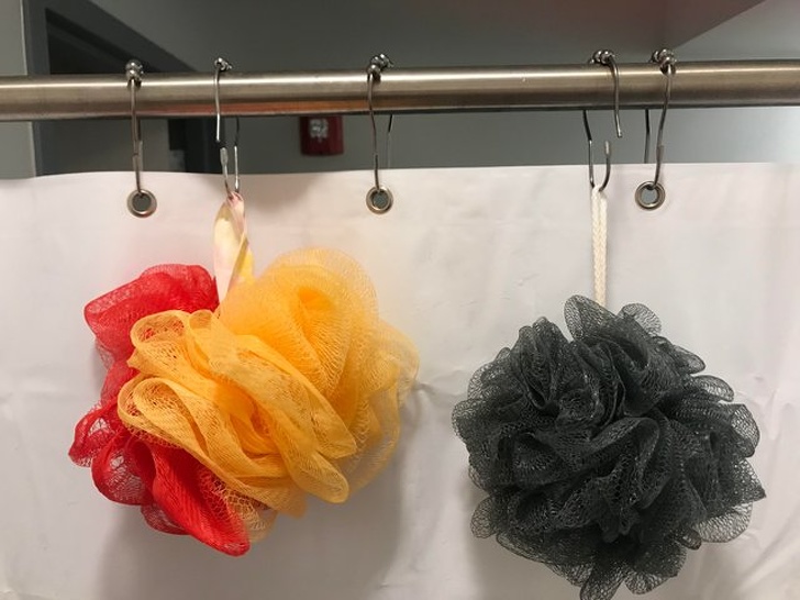 Don’t have anywhere to hang your loofas in the shower? Use a shower curtain ring.