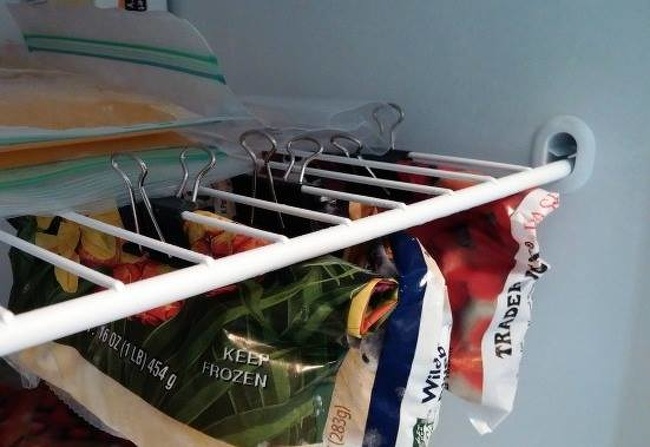 Use heavy duty binder clips to organize your freezer.