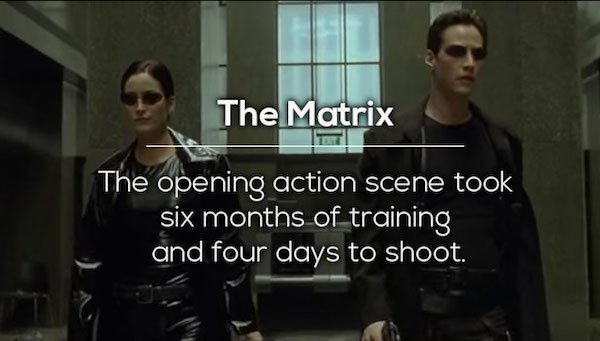 photo caption - The Matrix The opening action scene took six months of training and four days to shoot.