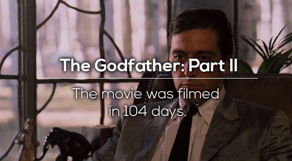 al pacino - The GodfatherPart Ii The movie was filmed in 104 days.