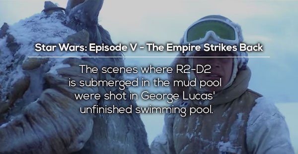 photo caption - Star Wars Episode V The Empire Strikes Back The scenes where R2D2 is submerged in the mud pool were shot in George Lucas' unfinished swimming pool.