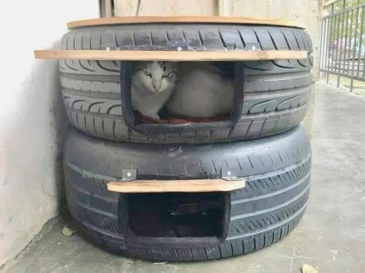 cat house made out of tires