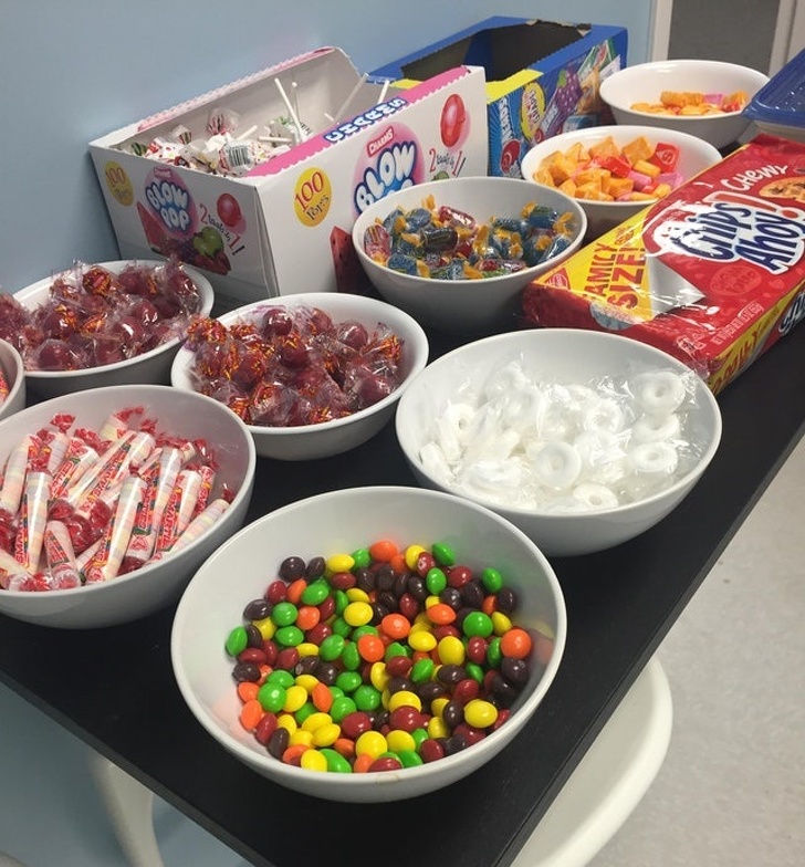 bowl of skittles m&ms and reeses