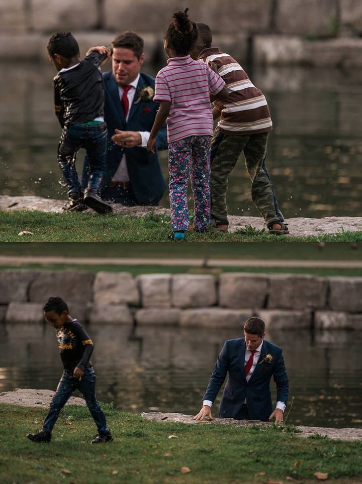 groom saves boy from drowning