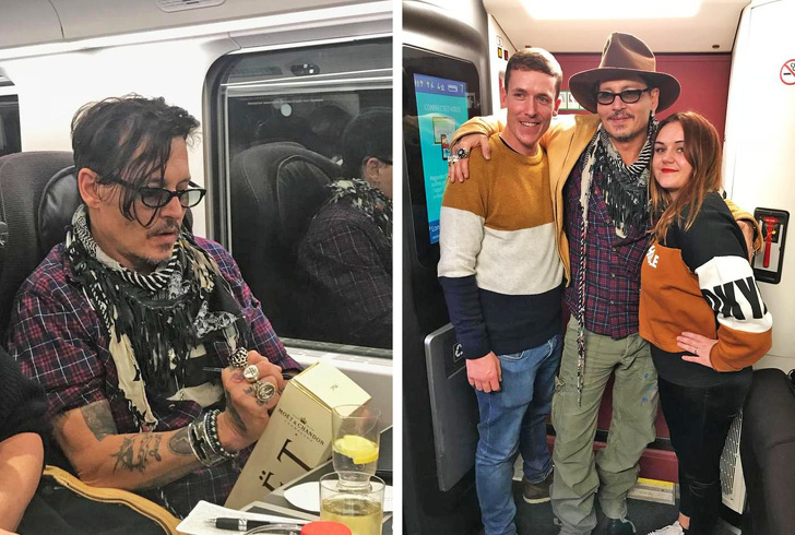 This young couple met Johnny Depp in a train. He bought them a bottle of champagne and talked to them the whole way.