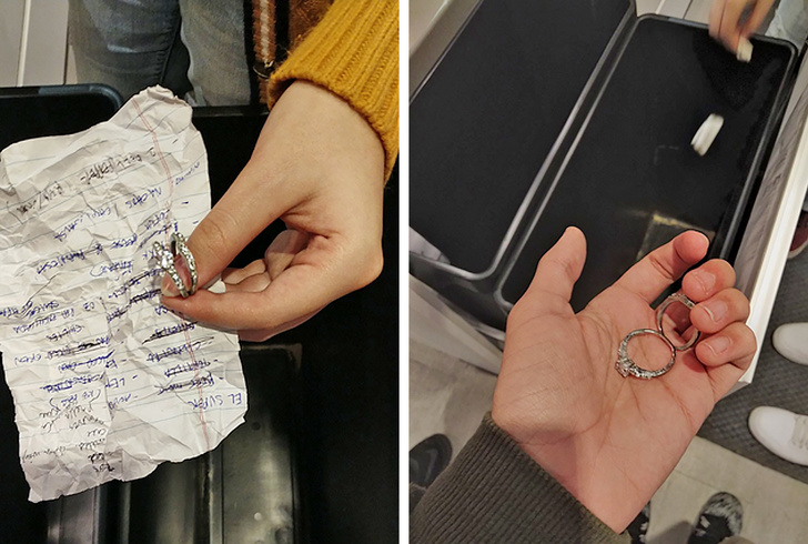 “We found 2 diamond rings wrapped in a shopping list in a display trash bin in IKEA.”
