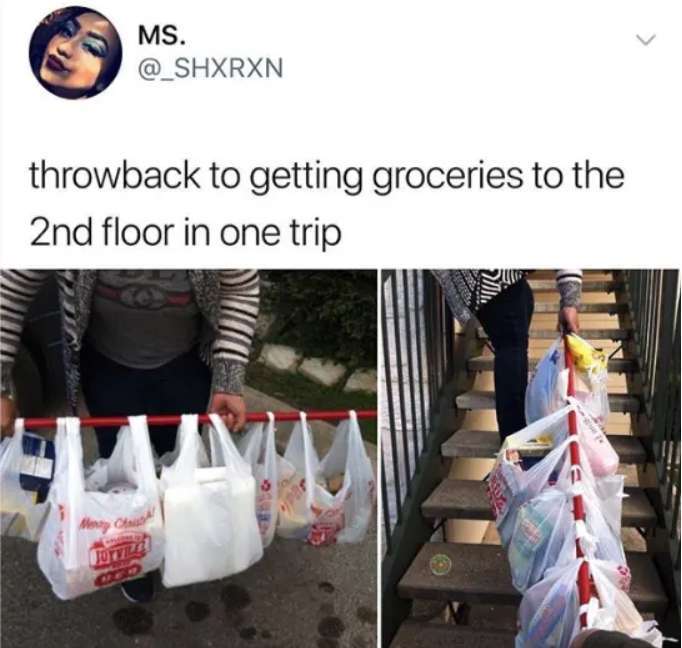 Ms. @ Shxrxn throwback to getting groceries to the 2nd floor in one trip