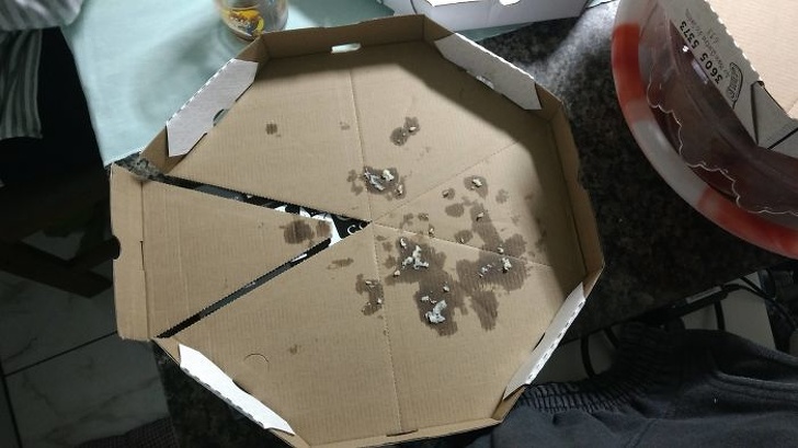 This pizza box lid is perforated so it can be turned into individual pizza slice plates.