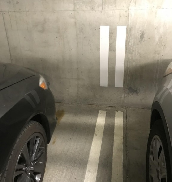 These lines go up the wall to help you park perfectly in between the lines.