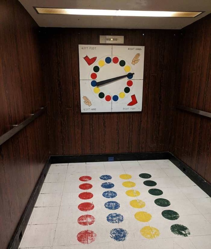 This elevator has a Twister game.