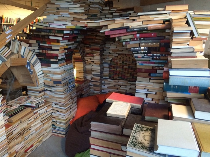 “My local second-hand store made a reading corner out of books.”