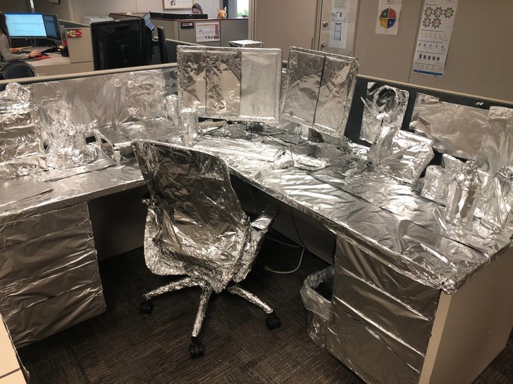 tin foil wrapped desk