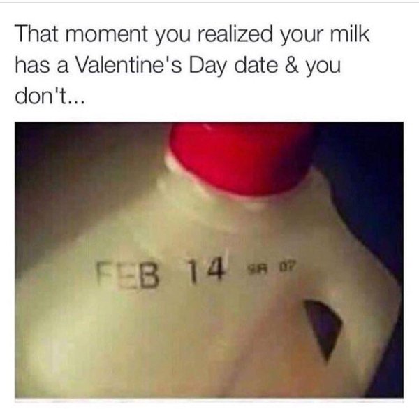 memes - alone on valentines day meme - That moment you realized your milk has a Valentine's Day date & you don't... Feb 14 A