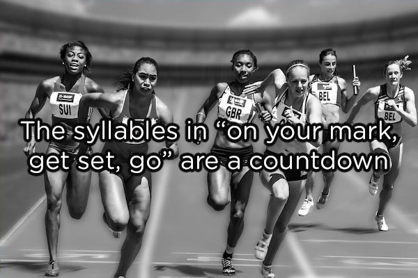 competitive sports - . Gbr 23 The syllables in "on your mark, get set, goare a countdown