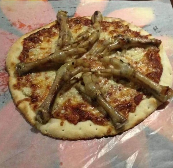 disturbing chicken feet pizza