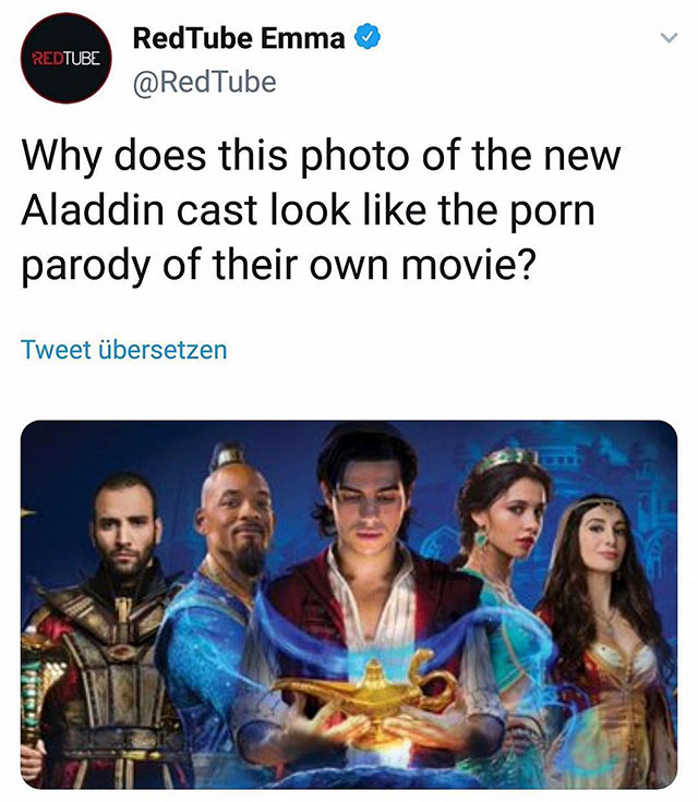 memes - aladdin meme - Redtube RedTube Emma Why does this photo of the new Aladdin cast look the porn parody of their own movie? Tweet bersetzen