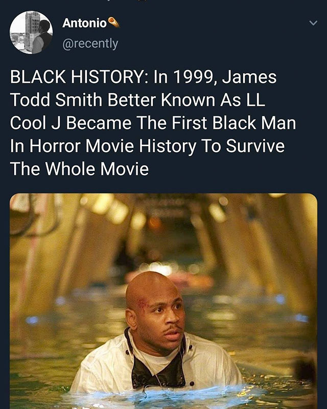 memes - ll cool j deep blue - Lc Antonio Black History In 1999, James Todd Smith Better known As Ll Cool J Became The First Black Man In Horror Movie History To Survive The Whole Movie