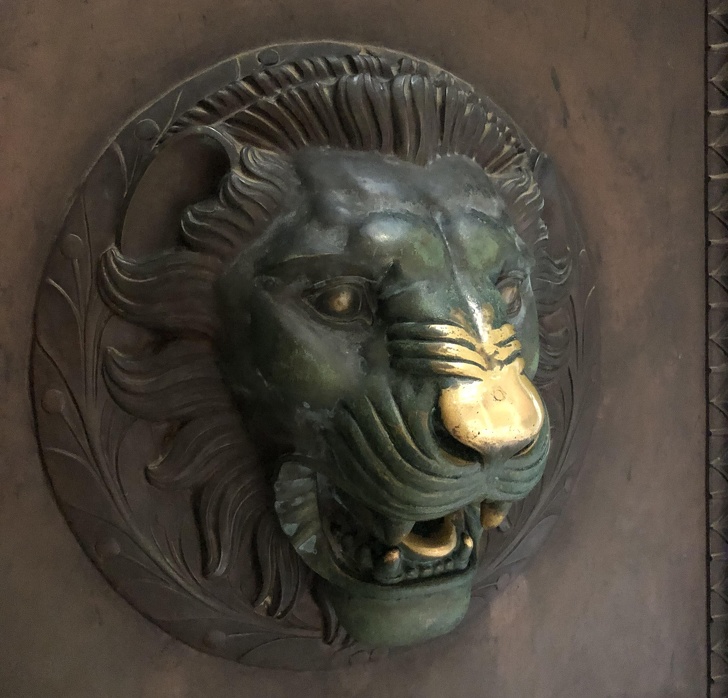 The lion’s head on a door at the Parthenon in Nashville