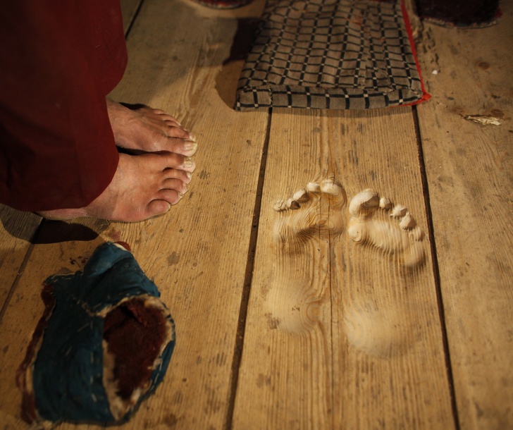 The footprints made by a monk after praying in the same spot for decades