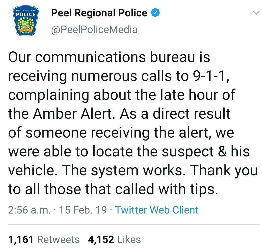 memes - vinny guadagnino trump tweet - Peel Regional Police Peel Regional Police Media Our communications bureau is receiving numerous calls to 911, complaining about the late hour of the Amber Alert. As a direct result of someone receiving the alert, we 