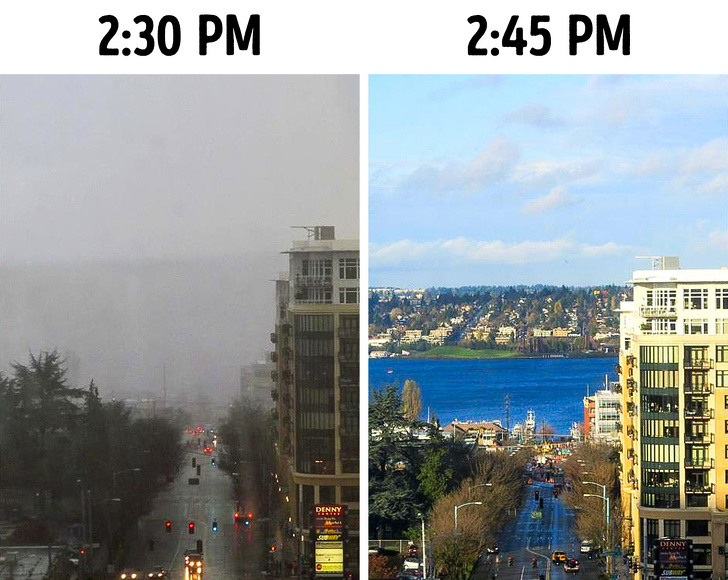 A 15-minute difference in Seattle weather