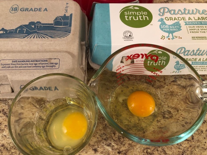 A side by side comparison of the cheap eggs vs the fancy ones