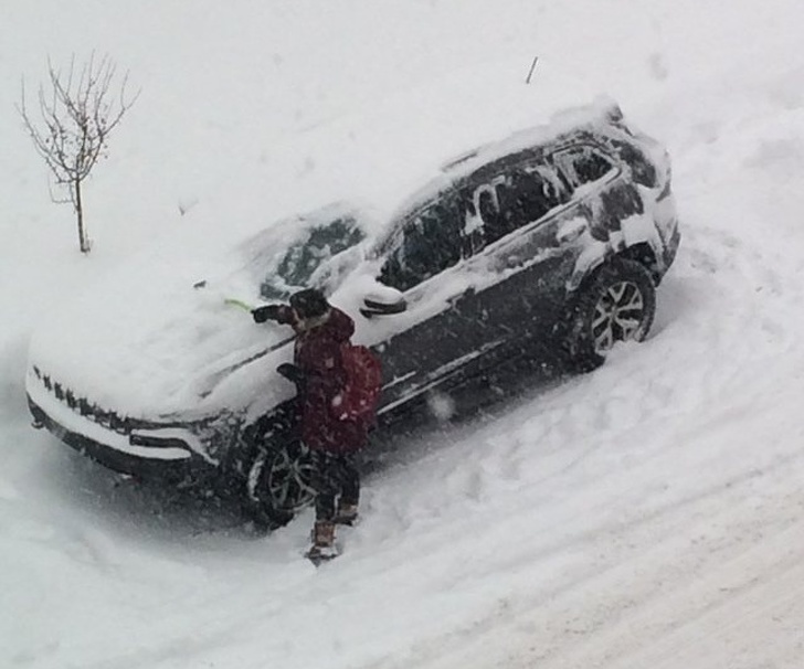 “Here is my wife thinking she is surprising me, scraping snow off my car, after a 12-hour night shift at the hospital. I’m a lucky fella.”