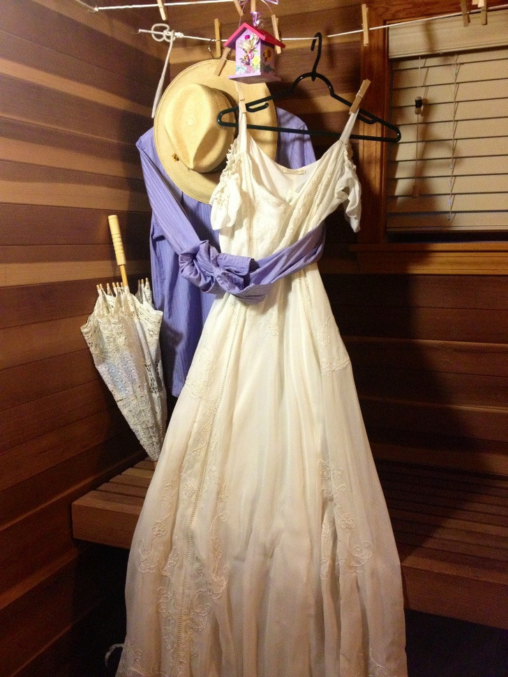 “My grandpa passed away a few months ago. I visited his house today for the first time since and his wife has their wedding outfits hanging like this in their house. This is true love.”