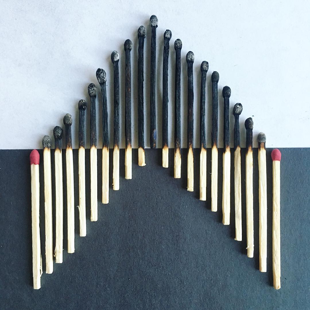 These perfectly burned matches create a beautiful pattern. Art by <a href="https://www.instagram.com/witenry/?hl=en" target="_blank">Adam Hillman.</a> 