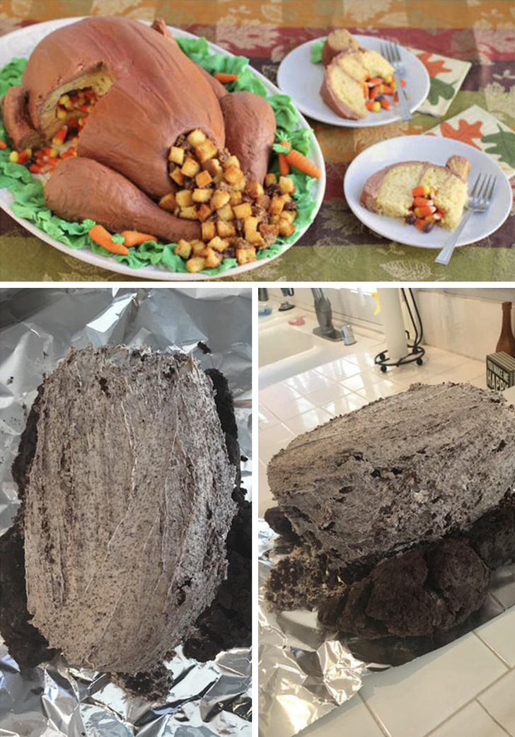 “I️ tried to make a cute turkey cake I️ saw online.”