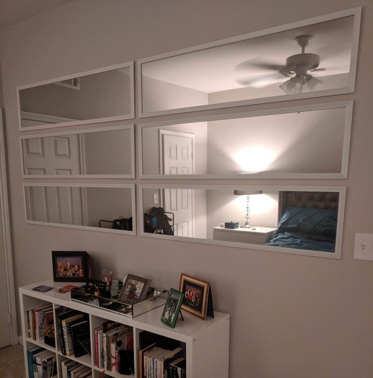 “The girlfriend and I wanted a large mirror on our wall but didn’t want to spend a lot of money so we found 6 small closet door mirrors on sale for $4 each.”