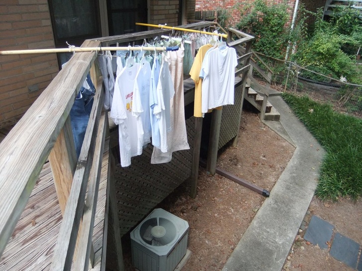 “First it was recycling the condensation but now she’s quick drying the clothes above the a/c compressor.”