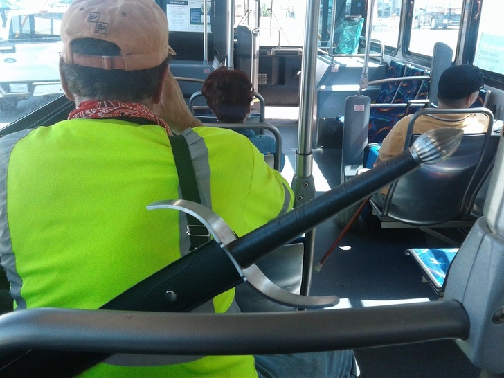 “This guy in front of me on the bus is wearing a sword. Where’s he going?”