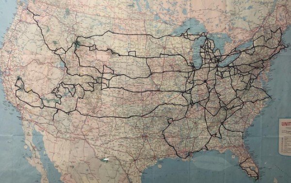 “This map which shows everywhere we’ve driven on family road trips.”