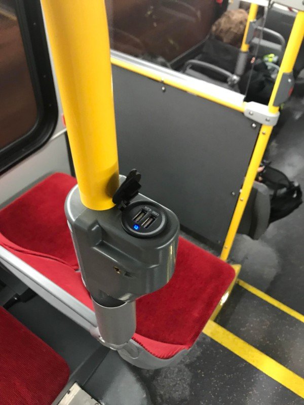 Charging ports on the new Toronto buses.