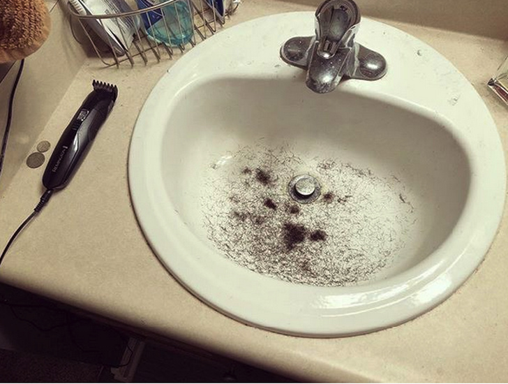 If there is a man with a beard in your house, your sink will look like this pretty often.