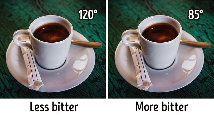 Scientists have proven that the temperature of our meals has an impact on the perception of taste. The sour taste is more vivid if a dish is hot and a bitter taste is brighter when the temperature of your dish is quite cold. Our receptors are the most sensitive to temperatures between 65° F and 95° F. So a cup of coffee that’s too hot seems to be less bitter than a cup of coffee of moderate temperature.