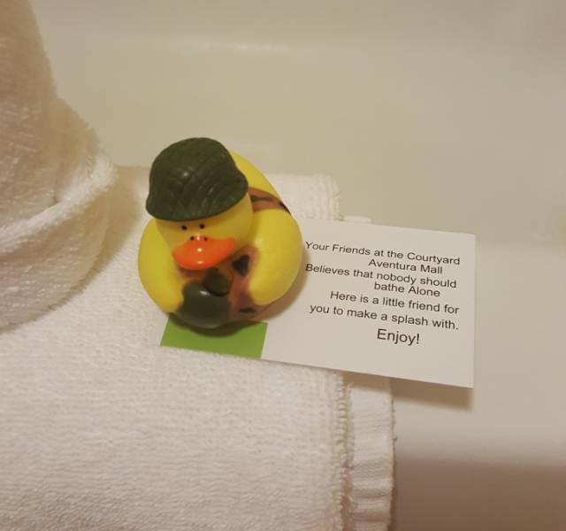 “My hotel gives you a rubber ducky.”