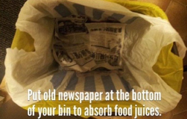 reddit life hack - Put old newspaper at the bottom of your bin to absorb food juices.