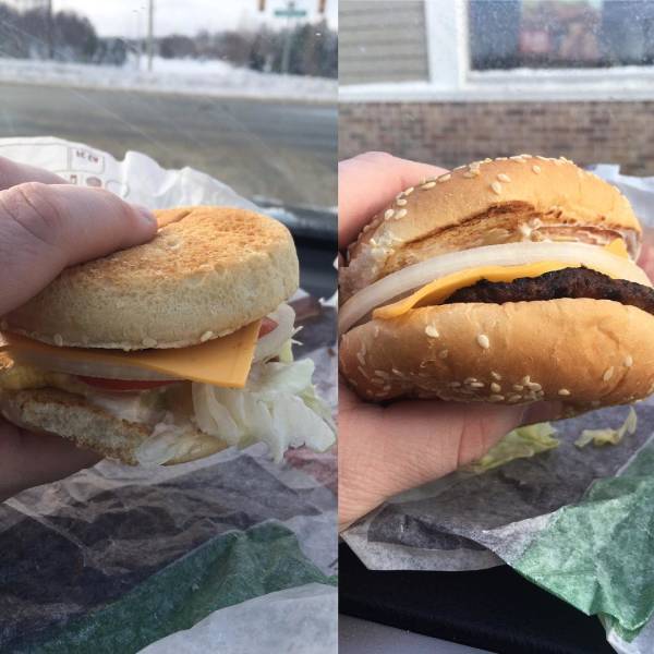 “Just ordered 2 Whopper Jrs from BK and they came like this.”