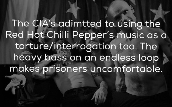 friendship - The Cia's adimtted to using the Red Hot Chilli Pepper's music as a tortureinterrogation too. The heavy bass on an endless loop makes prisoners uncomfortable.