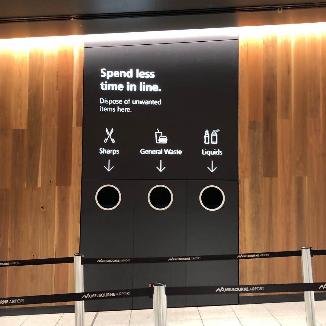 A considerate waste bin at the Melbourne Airport