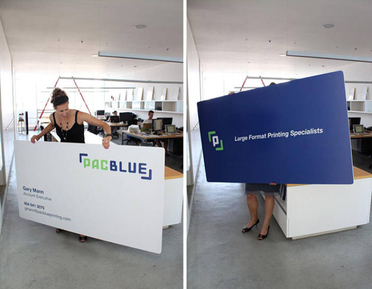 Oversized Business Cards Made To Promote PacBlue Printing's High Quality Large Format Printing Capabilities